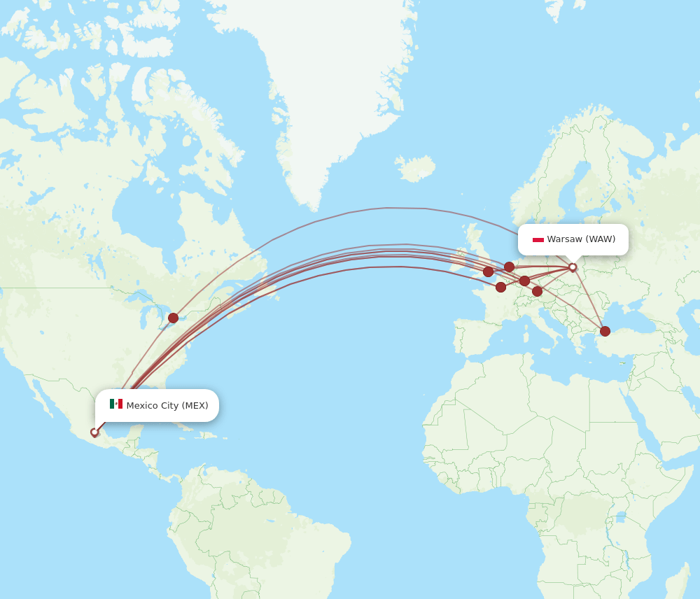 WAW-MEX flight routes