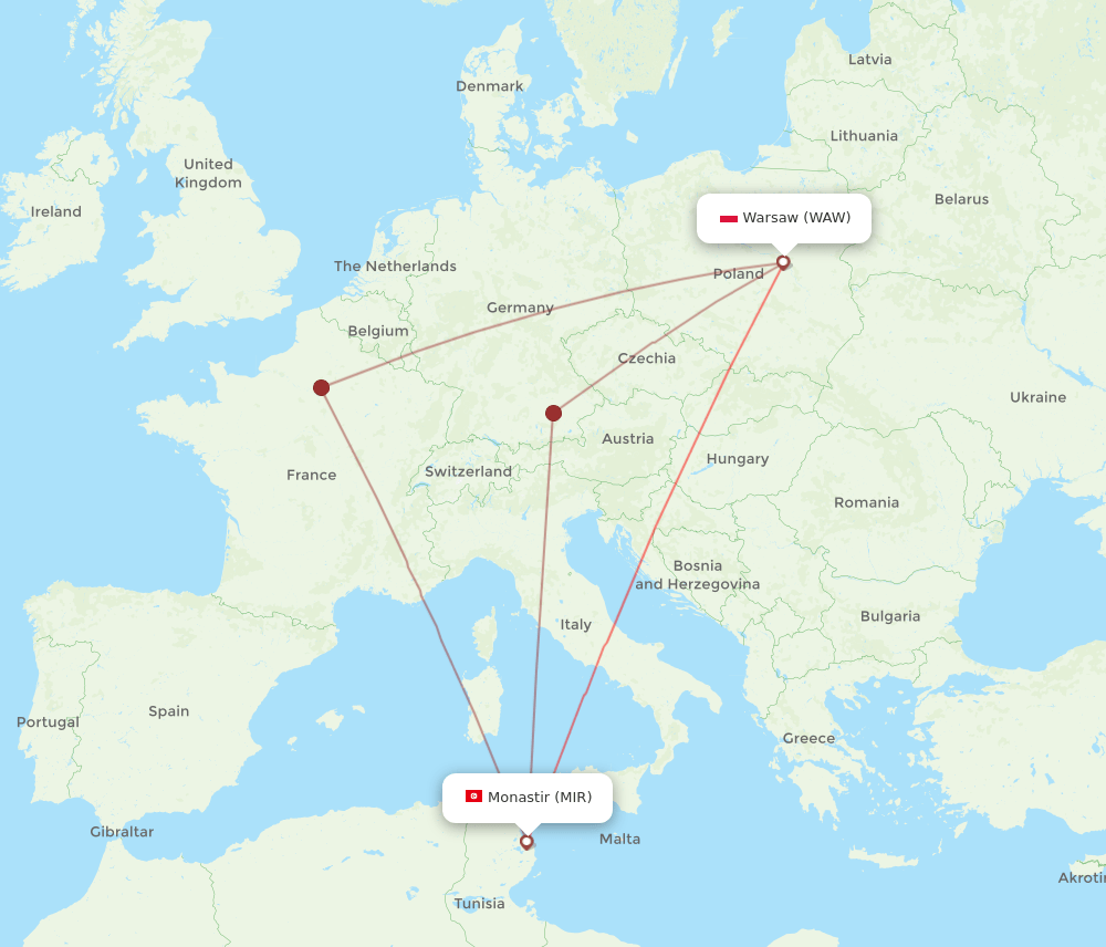 WAW-MIR flight routes