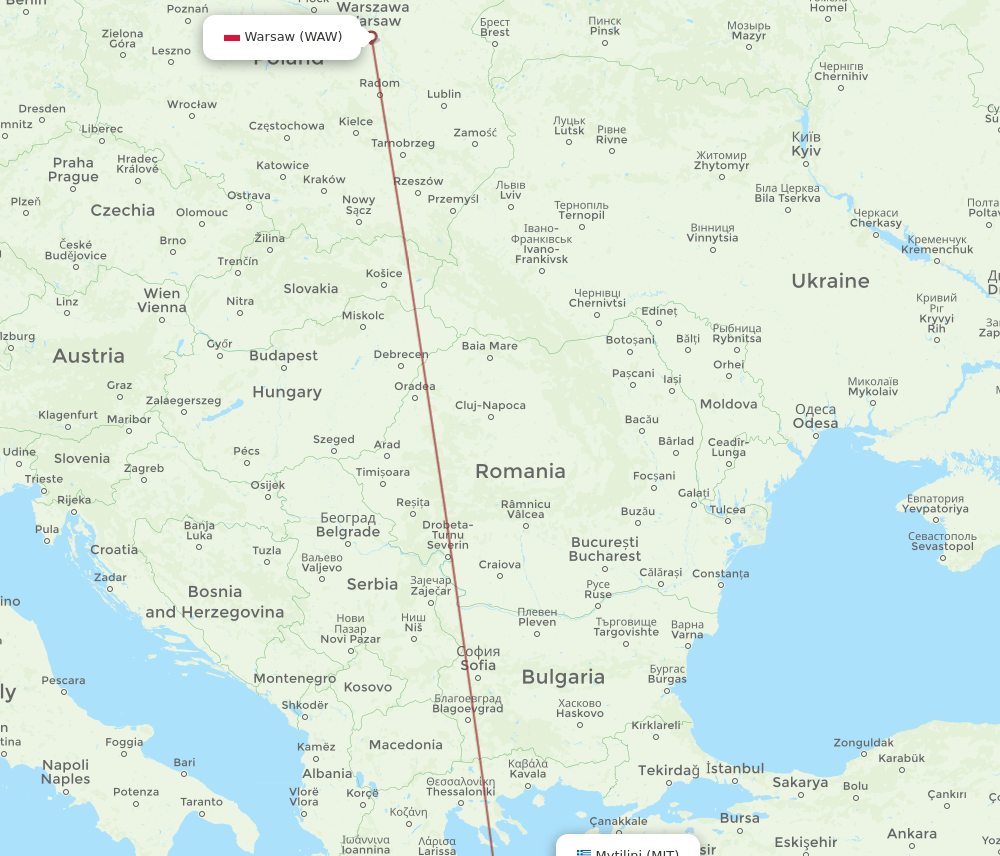 MJT to WAW flights and routes map