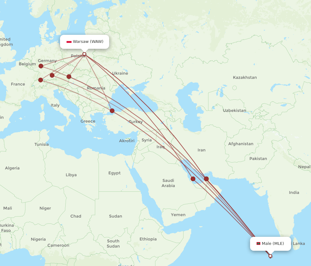 WAW-MLE flight routes