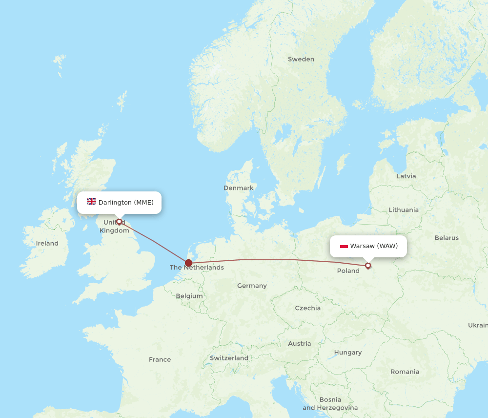 WAW-MME flight routes