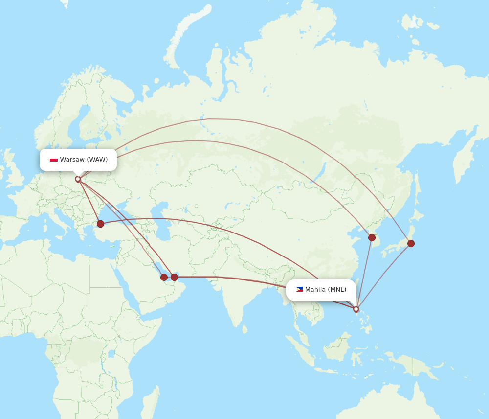 WAW-MNL flight routes