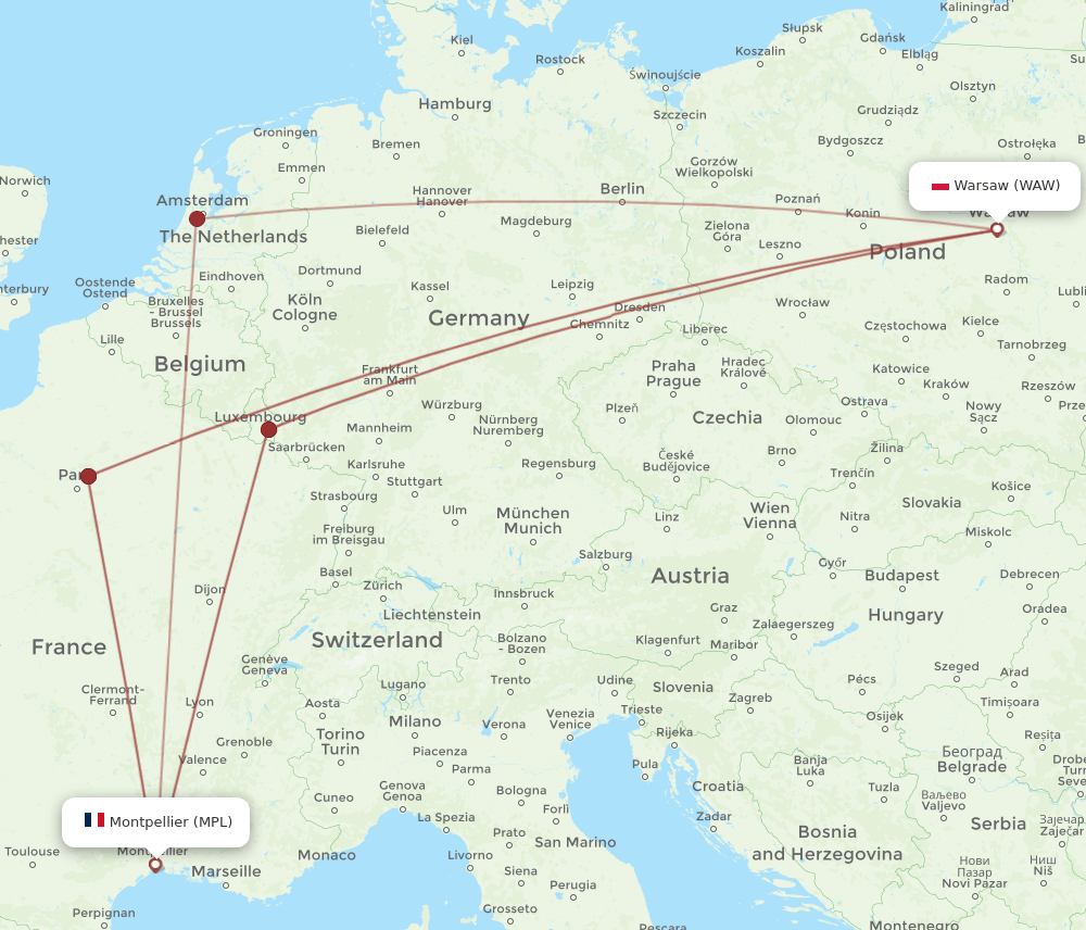 WAW-MPL flight routes