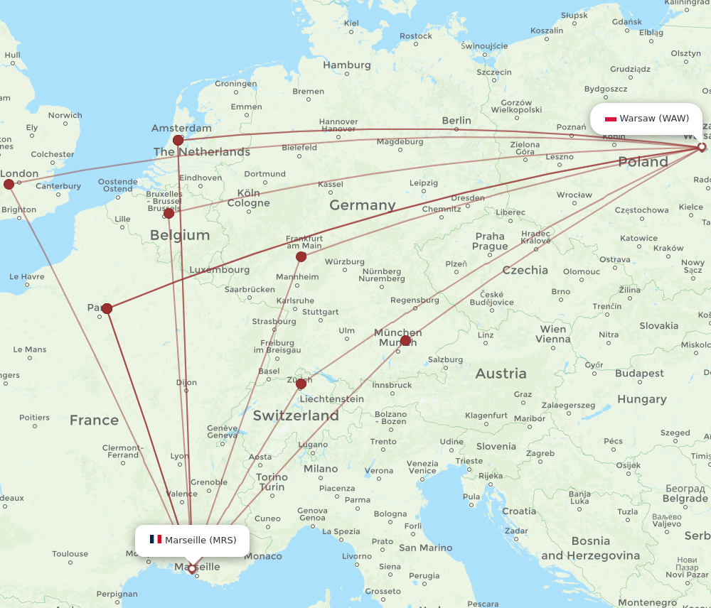 WAW to MRS flights and routes map