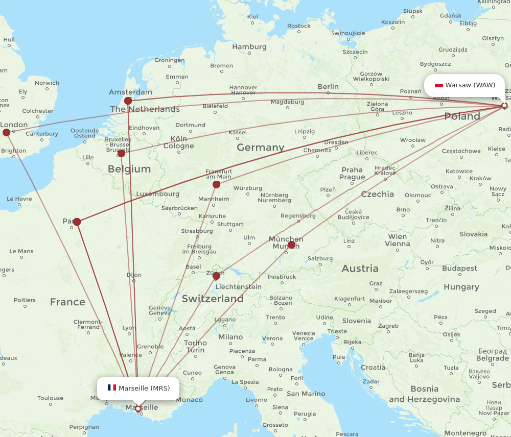 WAW-MRS flight routes