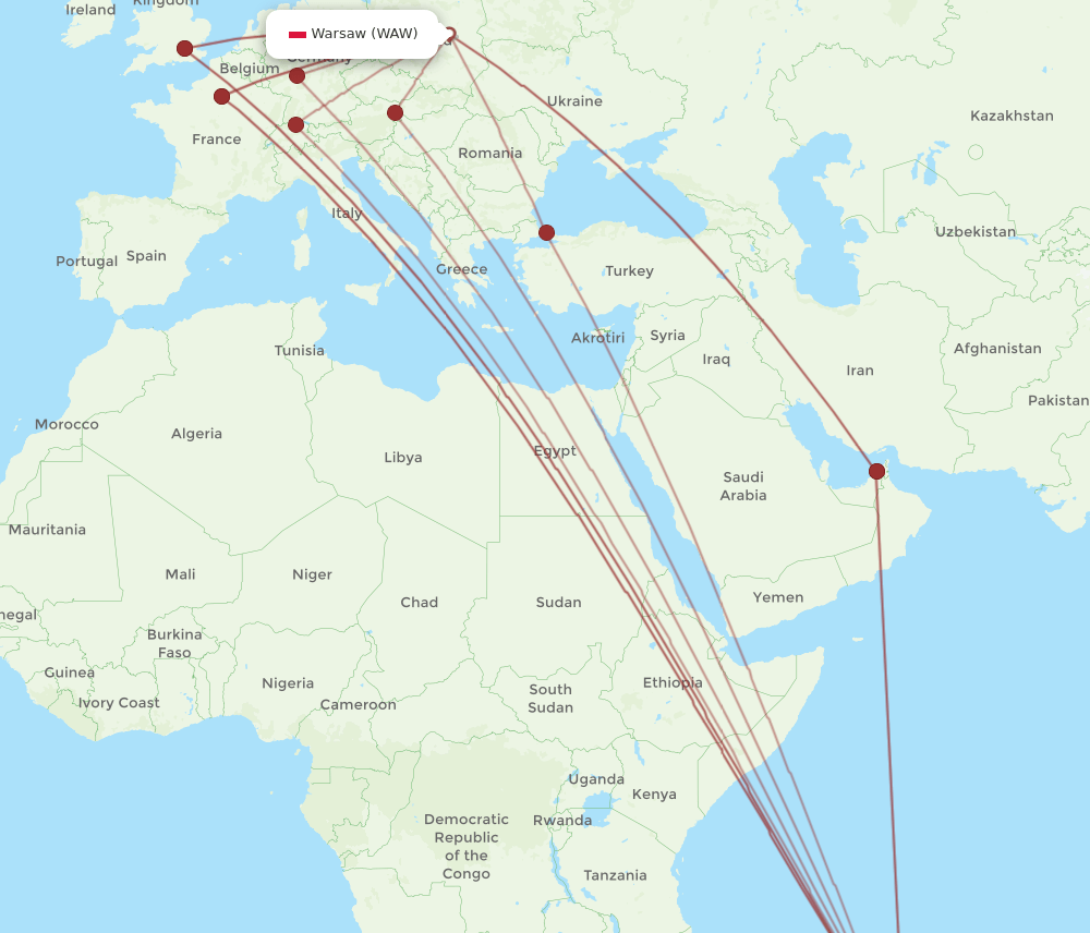 WAW-MRU flight routes