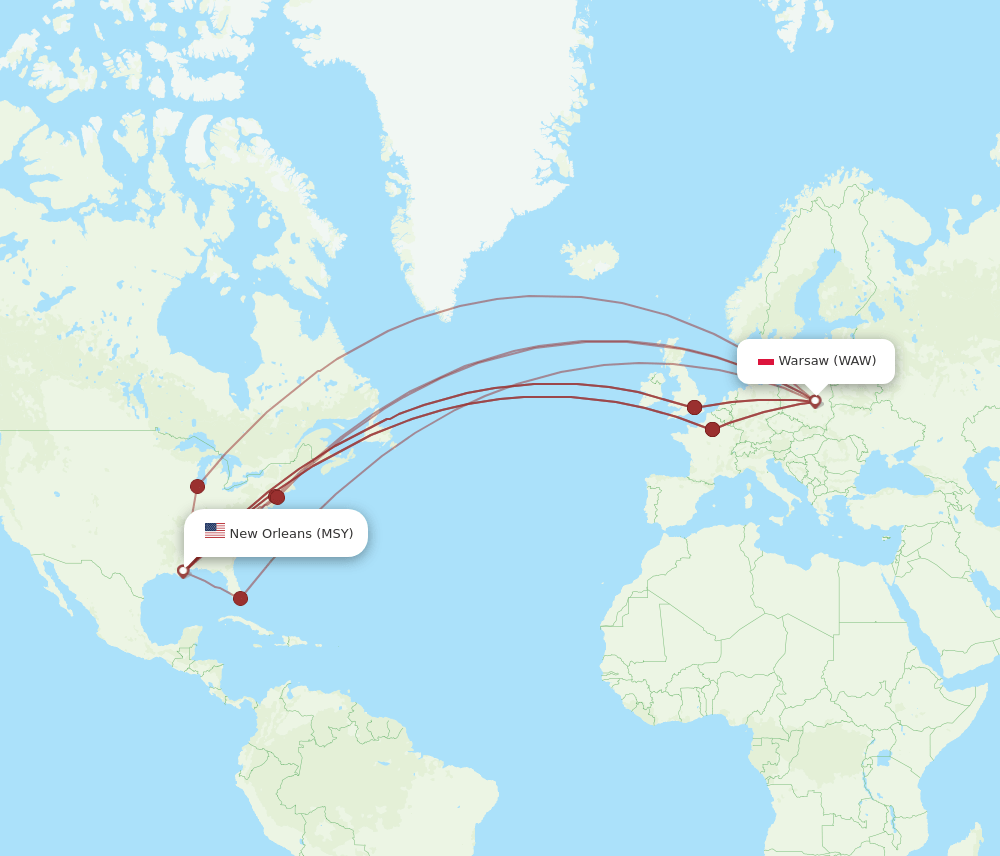 WAW-MSY flight routes