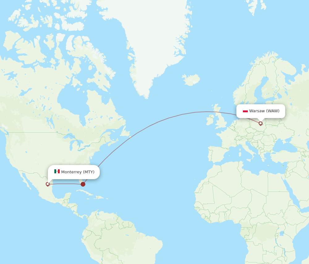 WAW-MTY flight routes