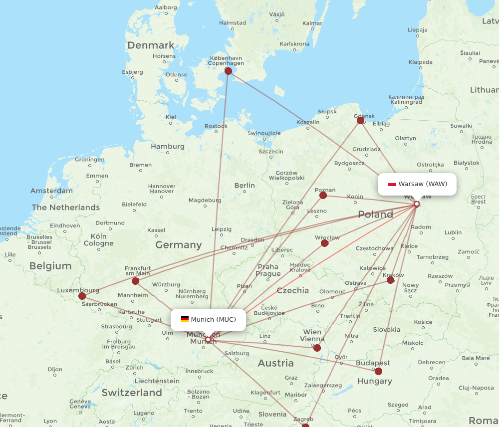 WAW to MUC flights and routes map