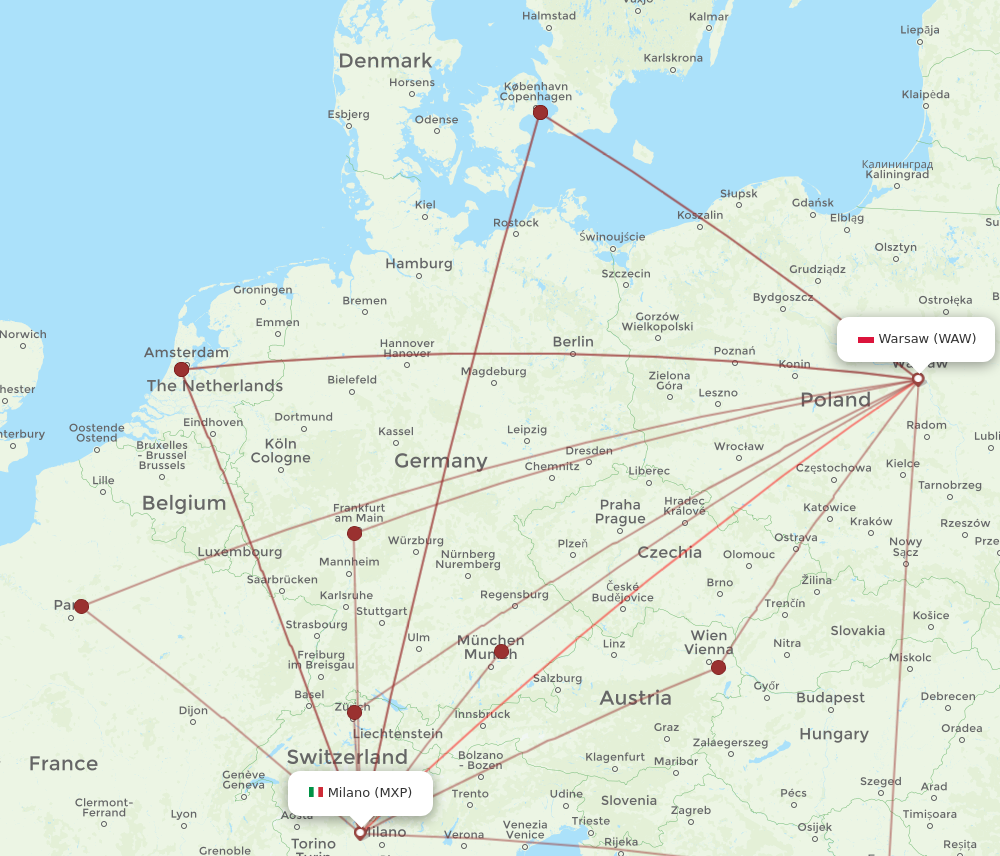 WAW to MXP flights and routes map