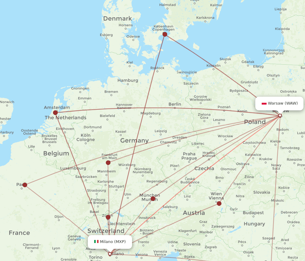 WAW-MXP flight routes