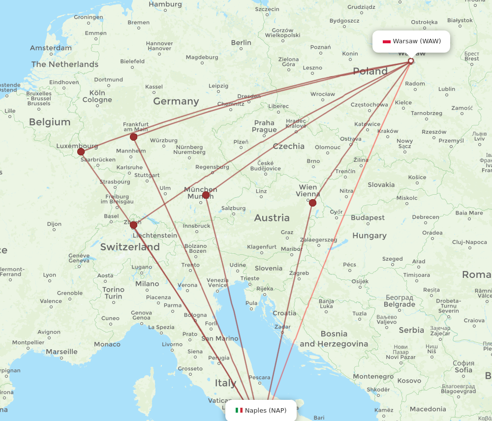 WAW to NAP flights and routes map