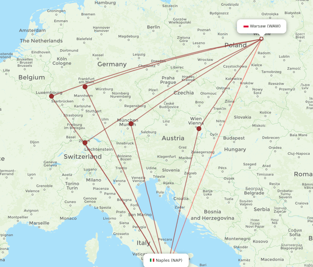 WAW-NAP flight routes