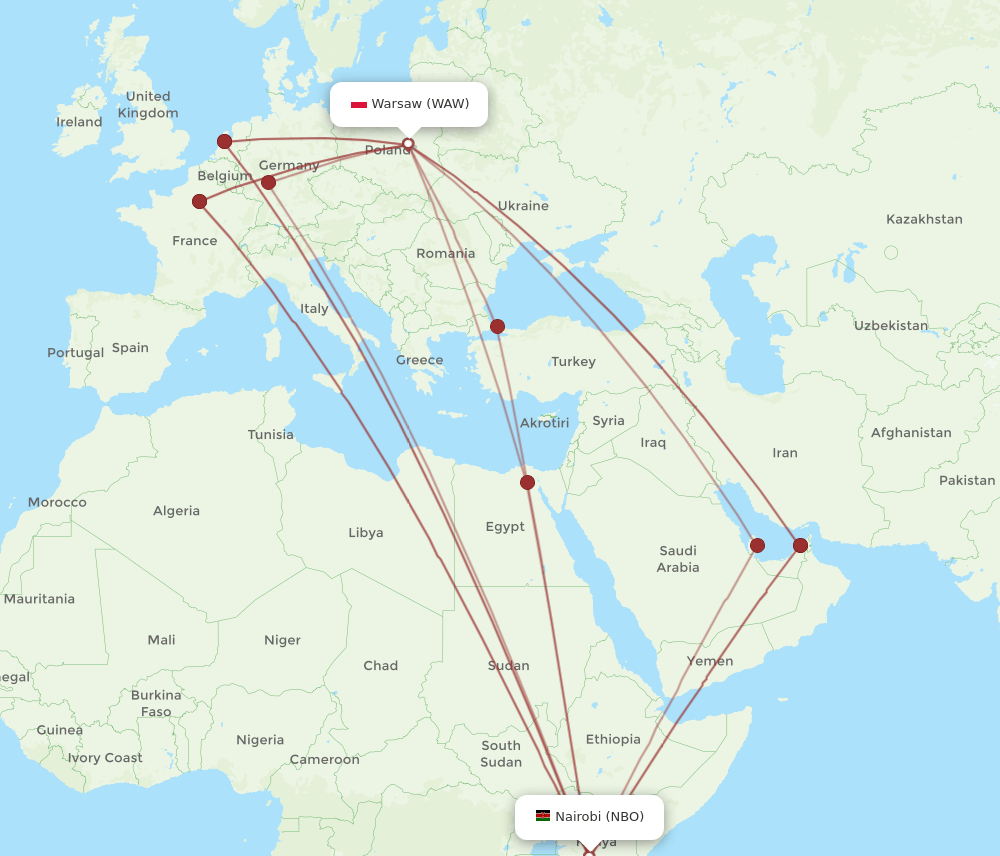 WAW-NBO flight routes