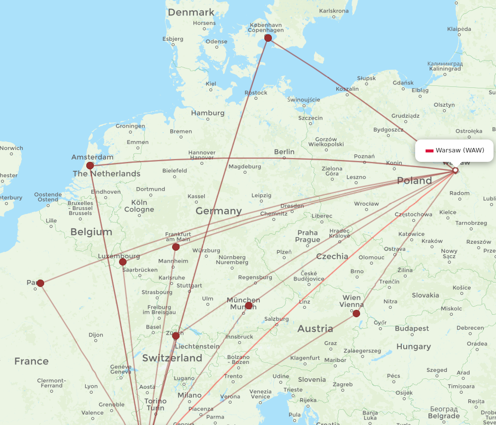 WAW to NCE flights and routes map