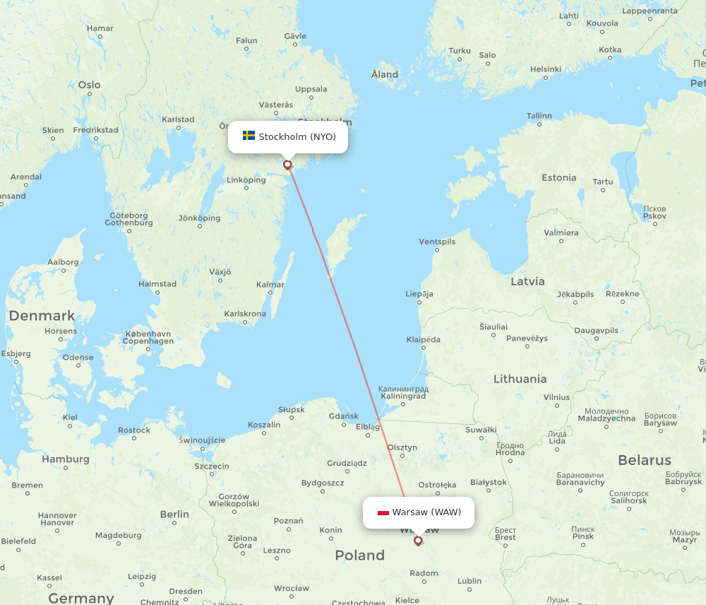 WAW to NYO flights and routes map