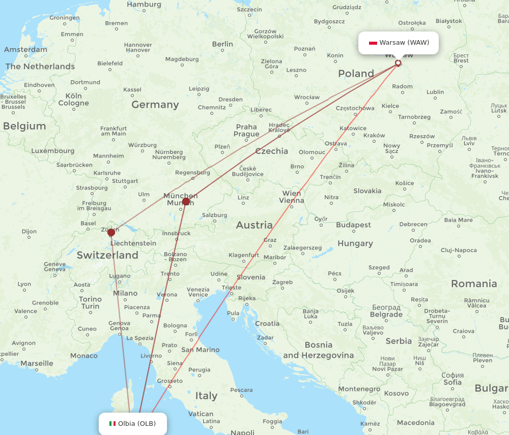 WAW-OLB flight routes