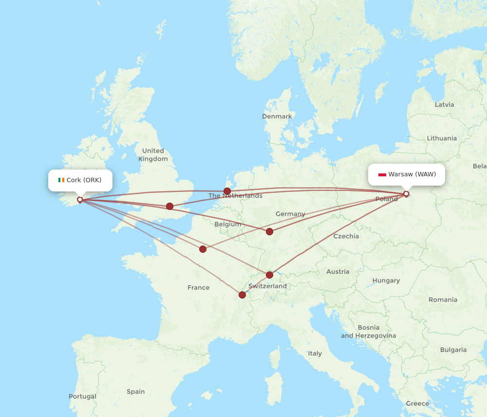 WAW-ORK flight routes