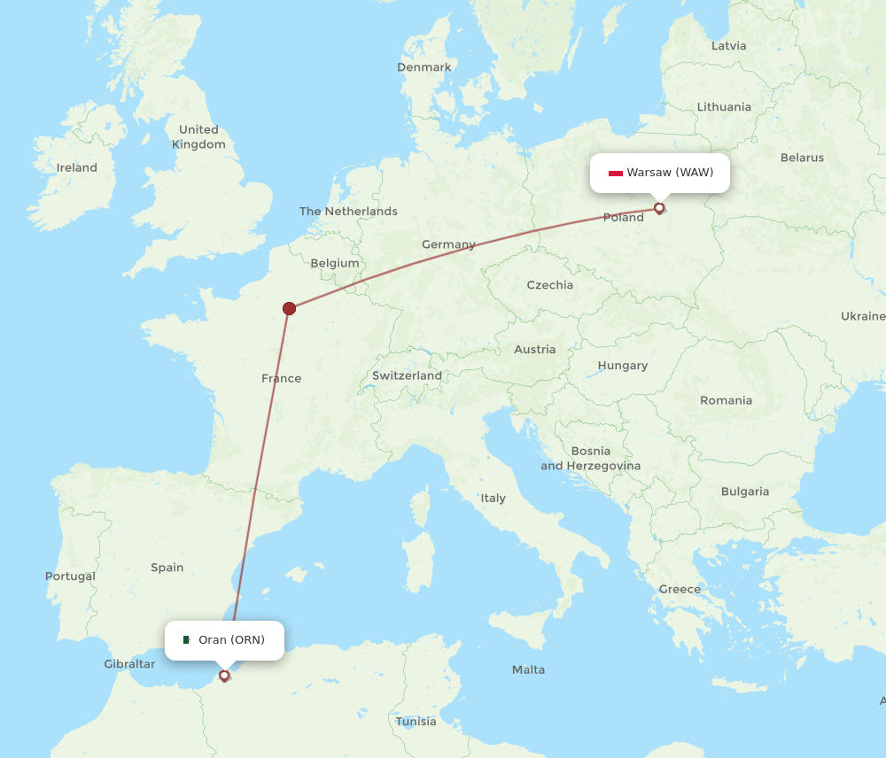 WAW-ORN flight routes