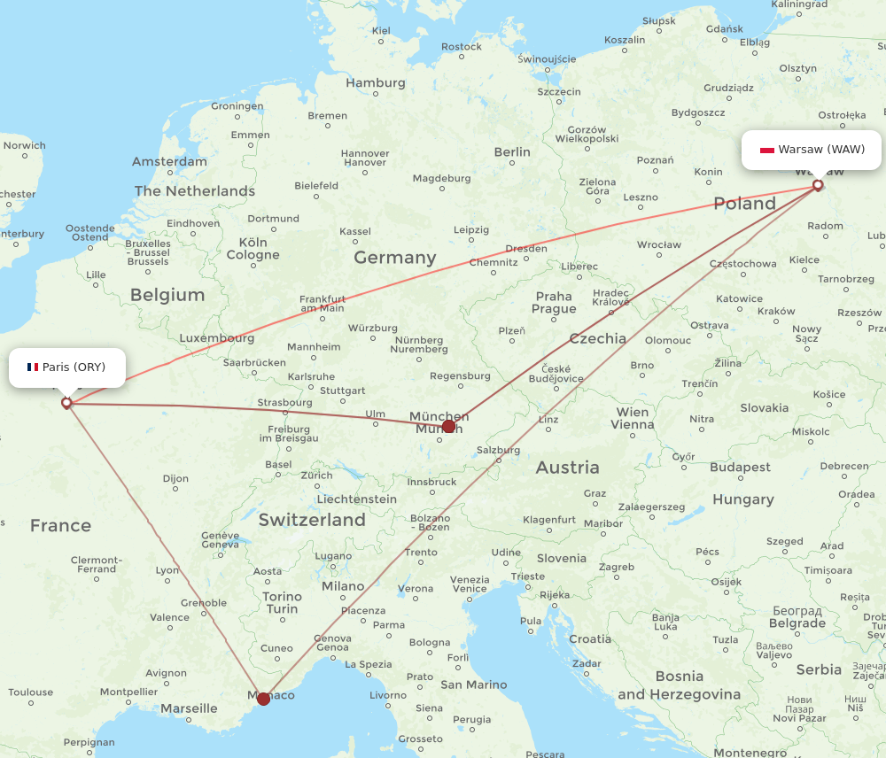 WAW to ORY flights and routes map