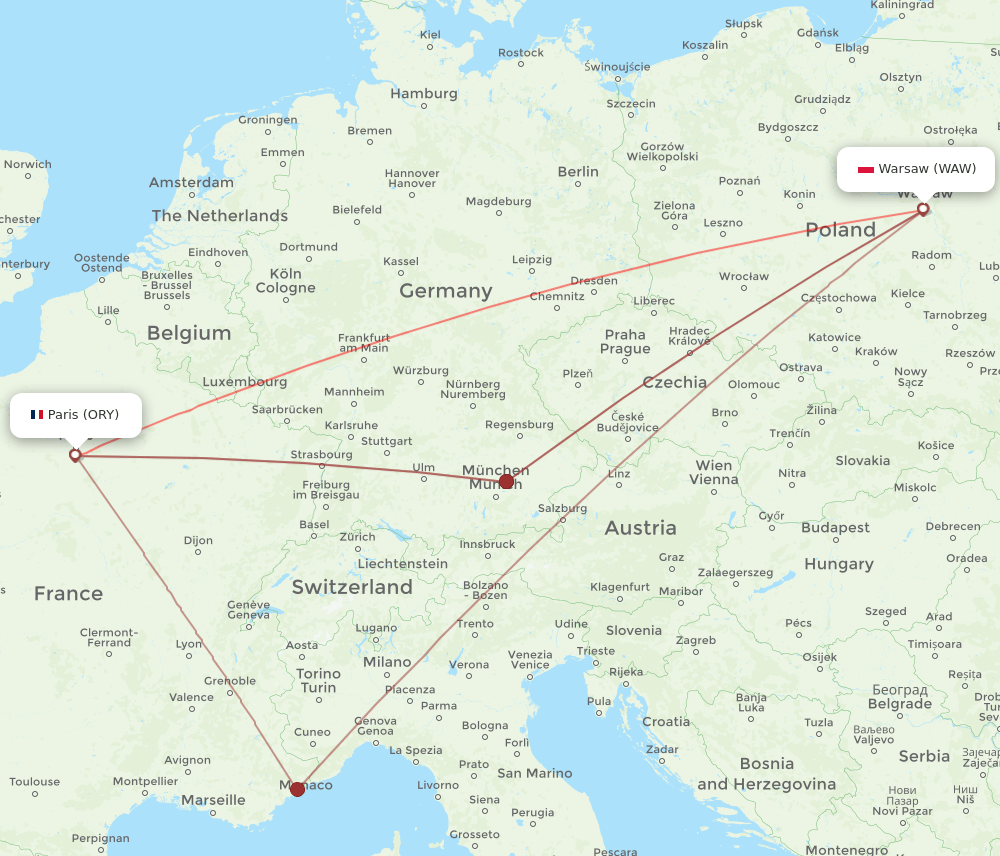 WAW-ORY flight routes