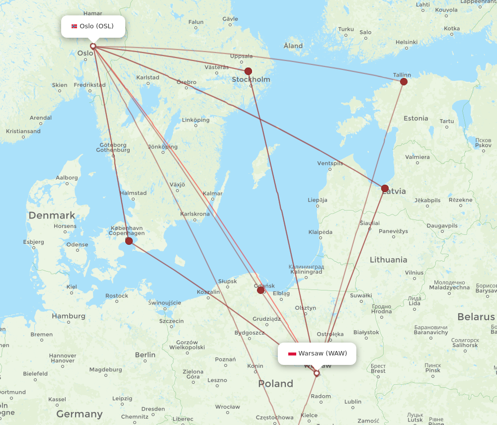WAW to OSL flights and routes map