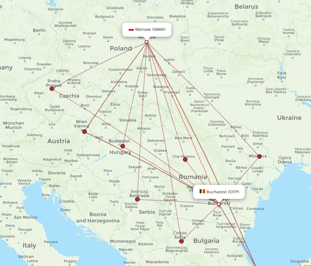 WAW to OTP flights and routes map