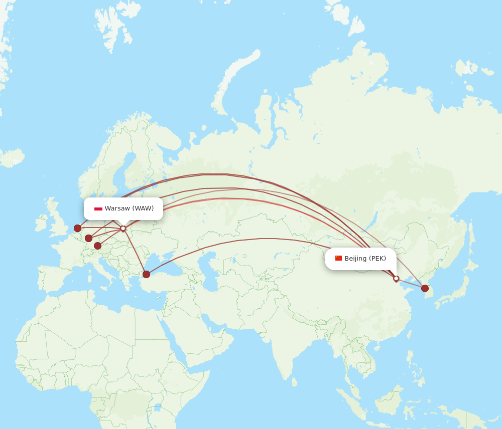 WAW to PEK flights and routes map