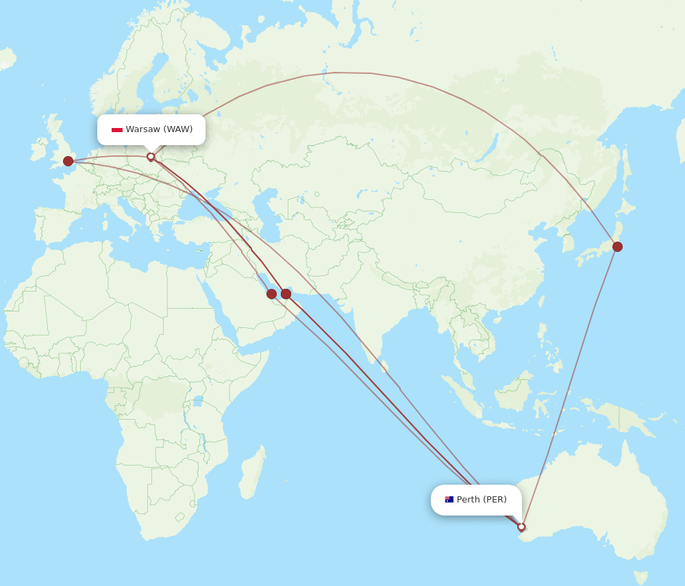 WAW-PER flight routes