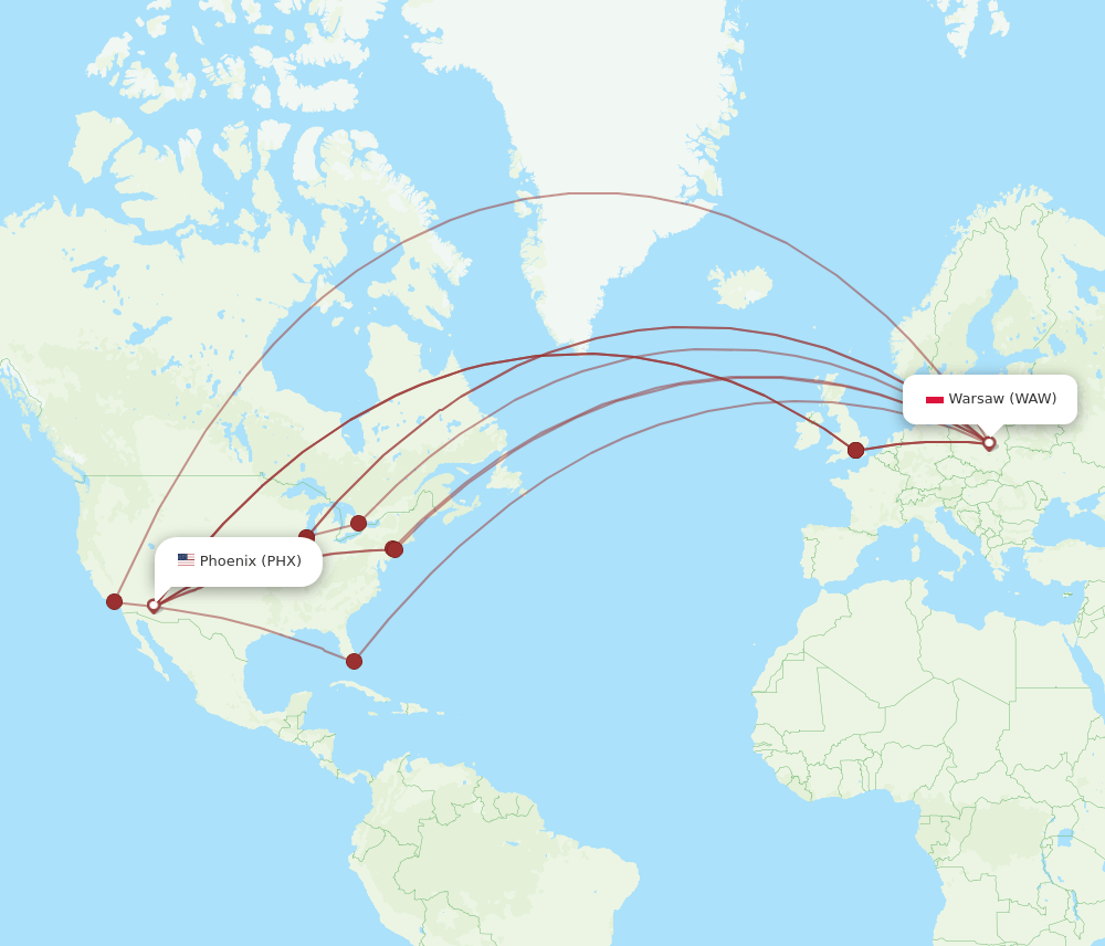 WAW-PHX flight routes