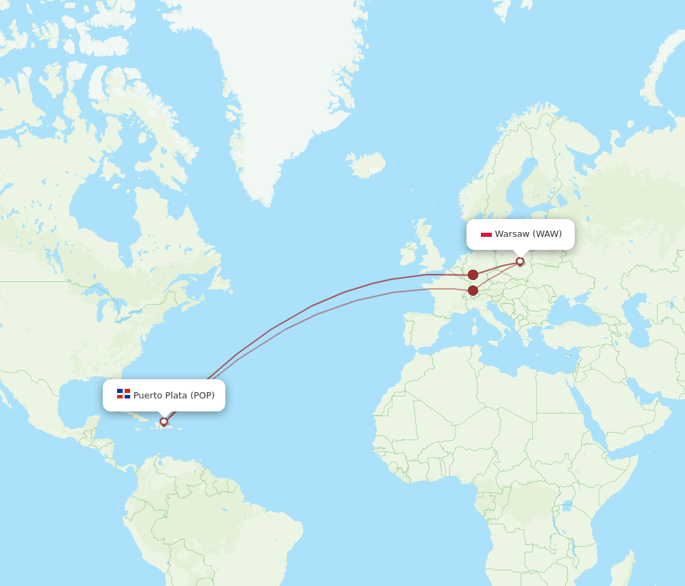WAW to POP flights and routes map