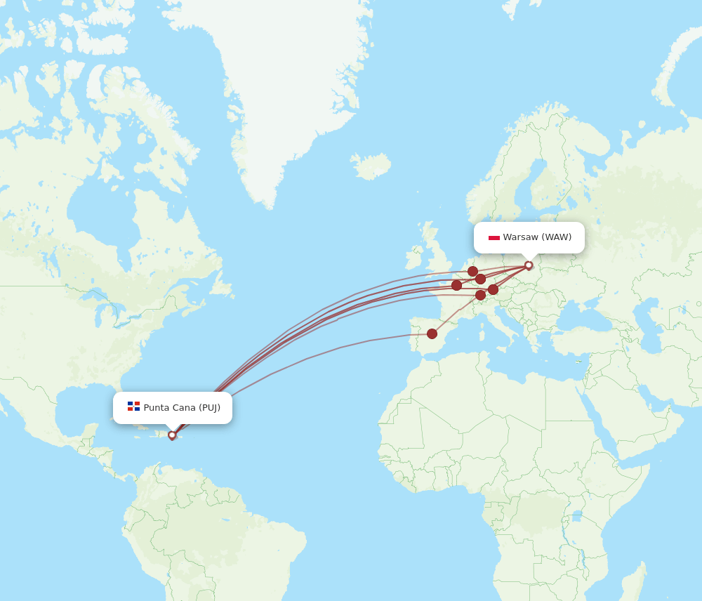 WAW-PUJ flight routes
