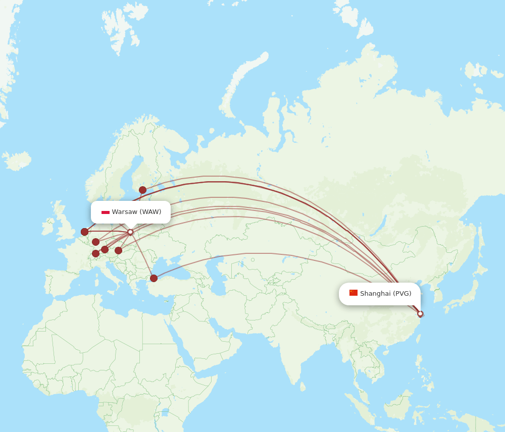 WAW-PVG flight routes