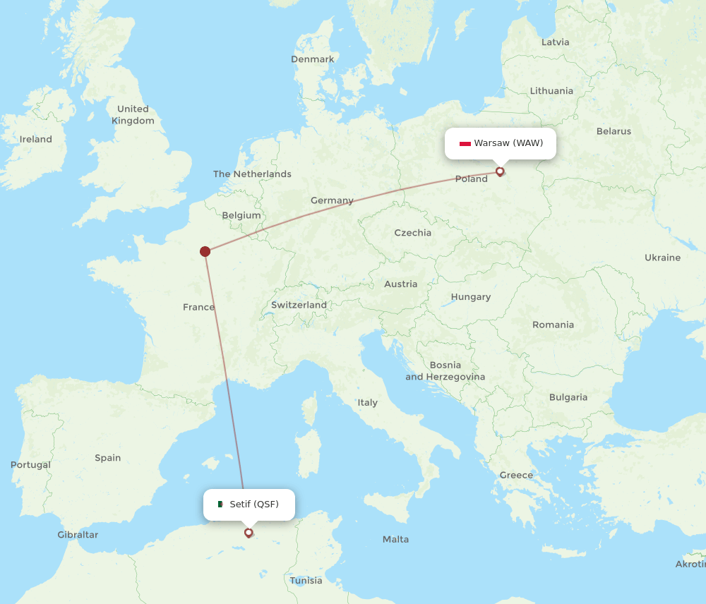 WAW-QSF flight routes