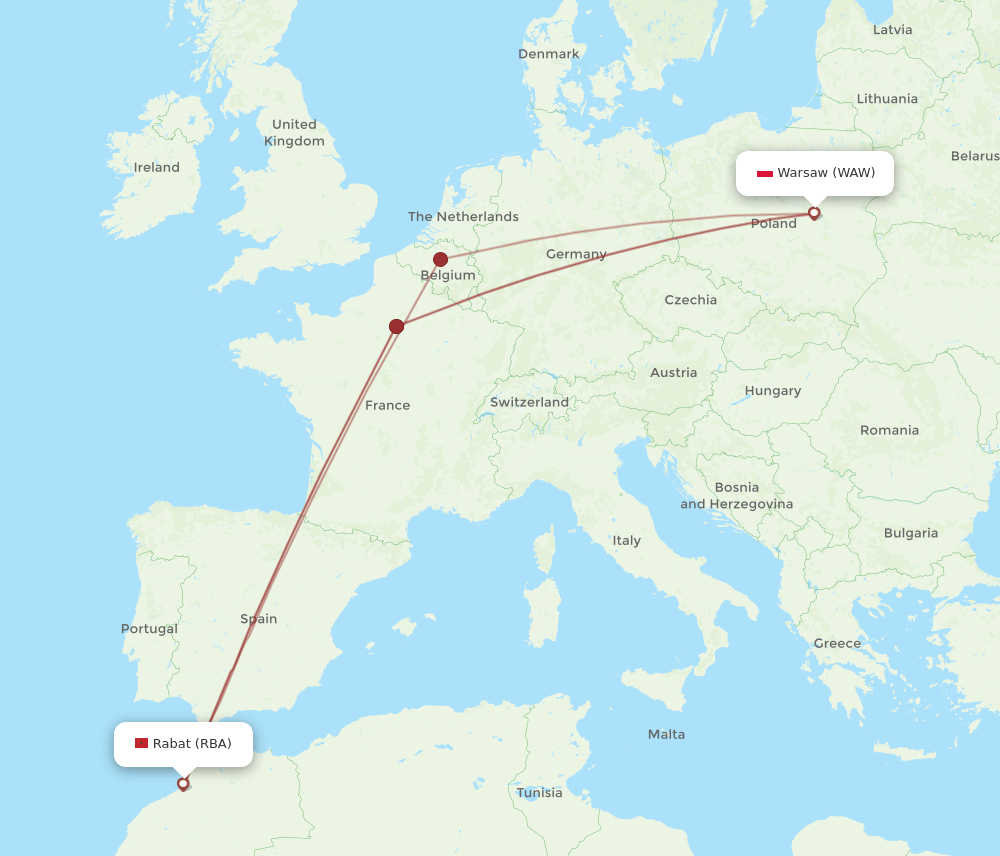 WAW-RBA flight routes