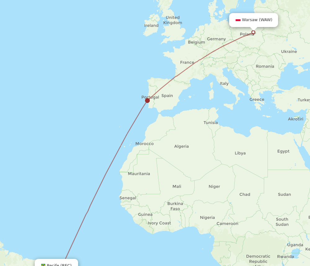 WAW to REC flights and routes map