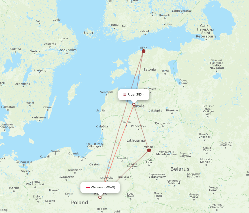 WAW to RIX flights and routes map