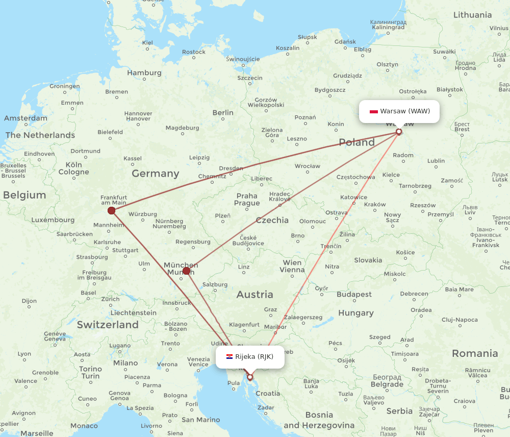 WAW-RJK flight routes