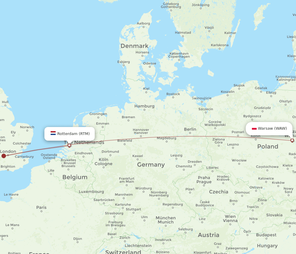 WAW to RTM flights and routes map