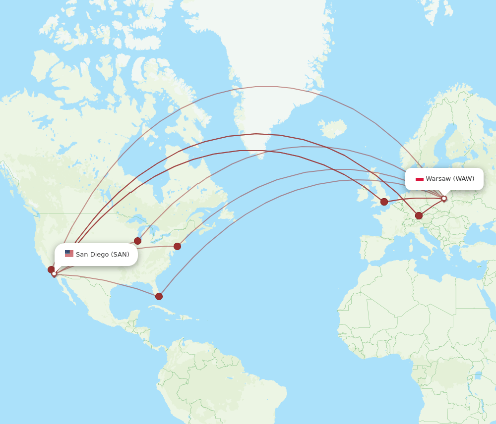 WAW-SAN flight routes