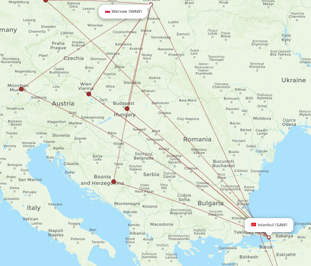 WAW to SAW flights and routes map