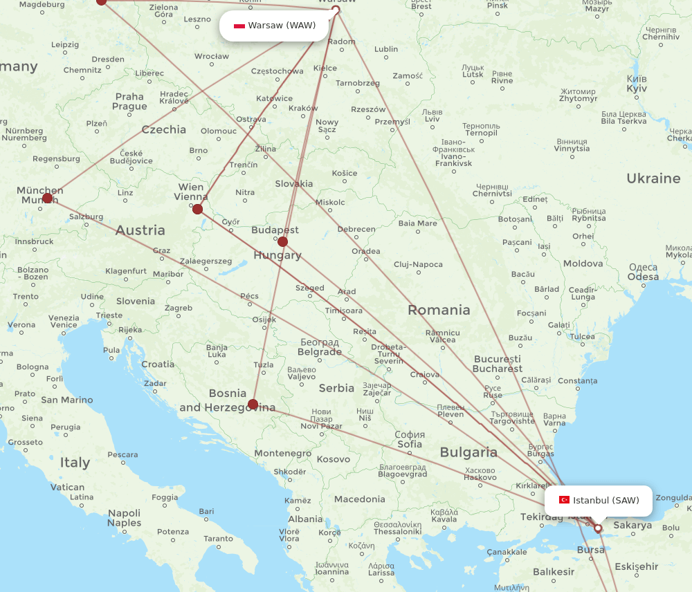 WAW-SAW flight routes