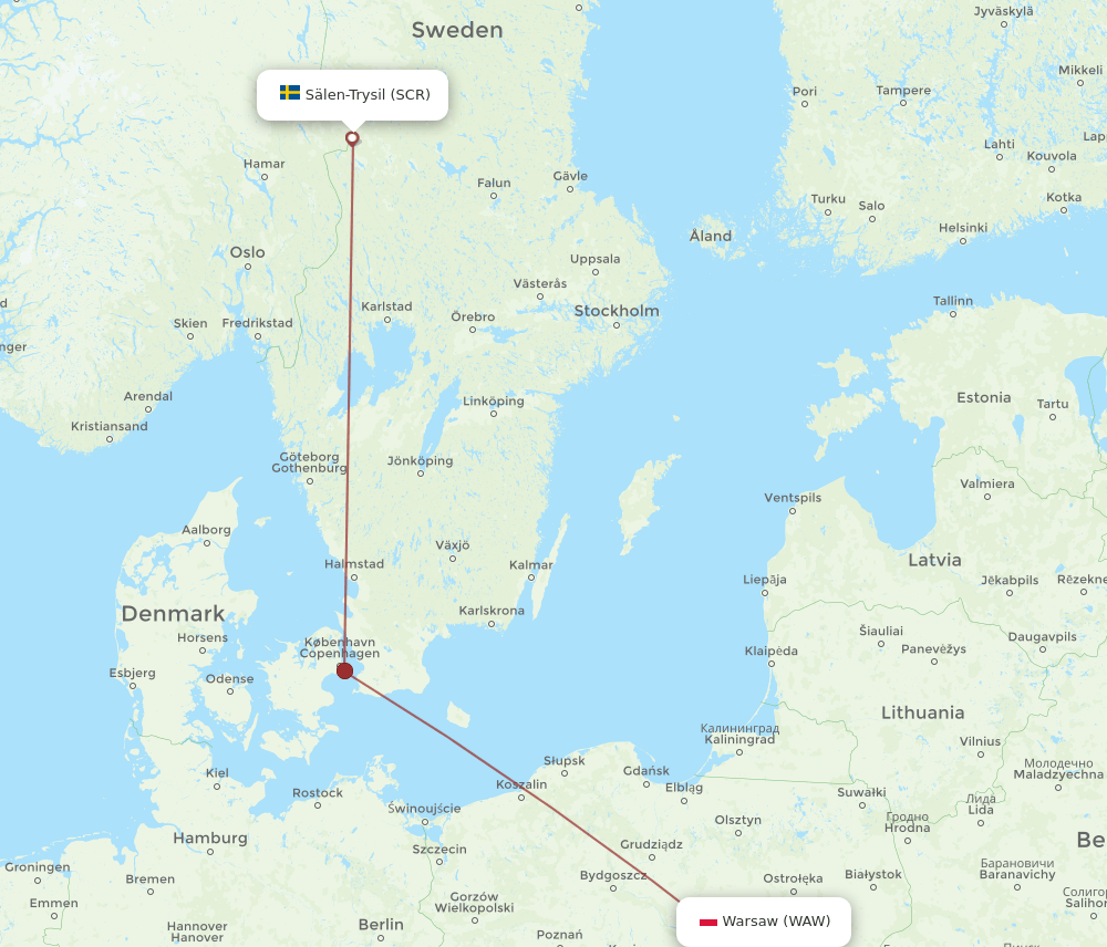Warsaw - Salen route map and flight paths