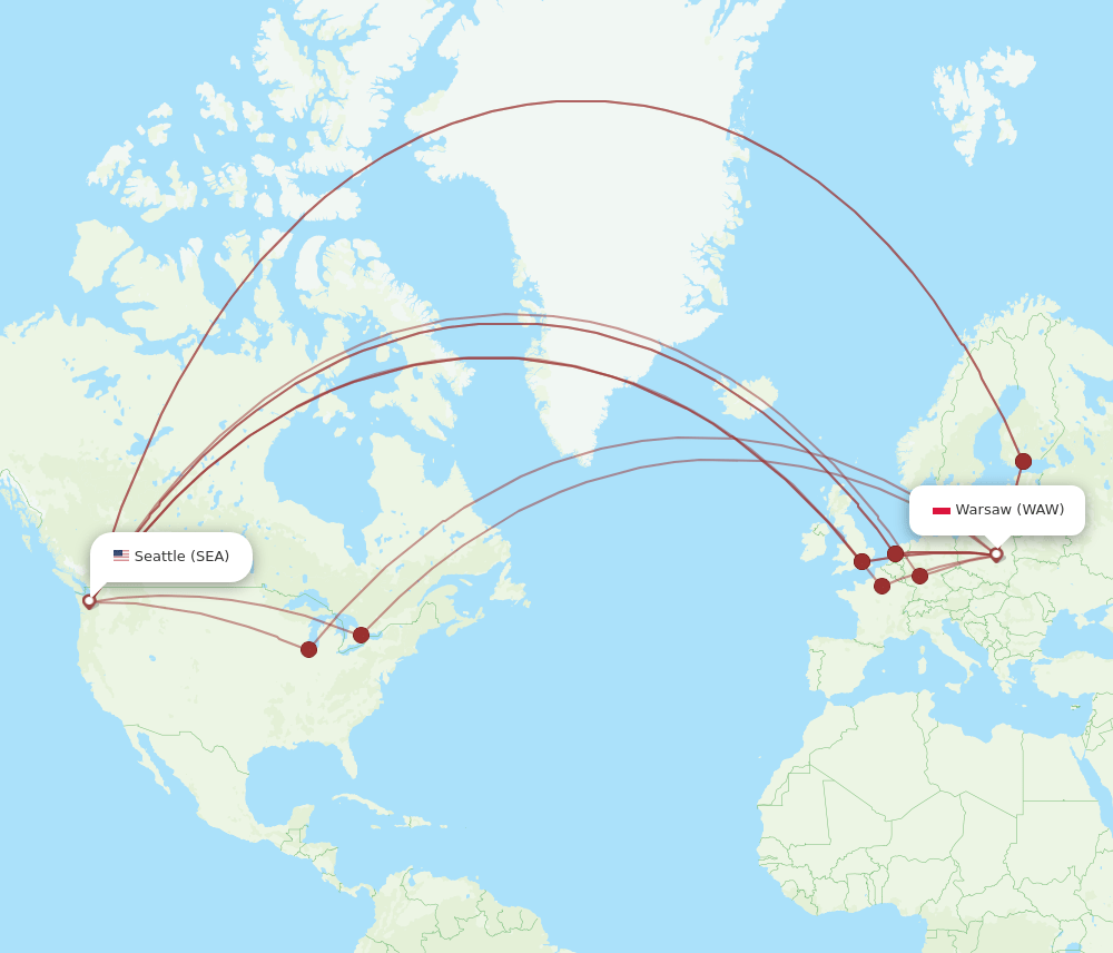 WAW-SEA flight routes