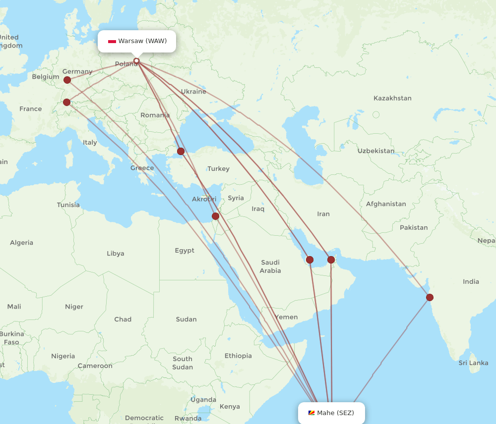 WAW-SEZ flight routes