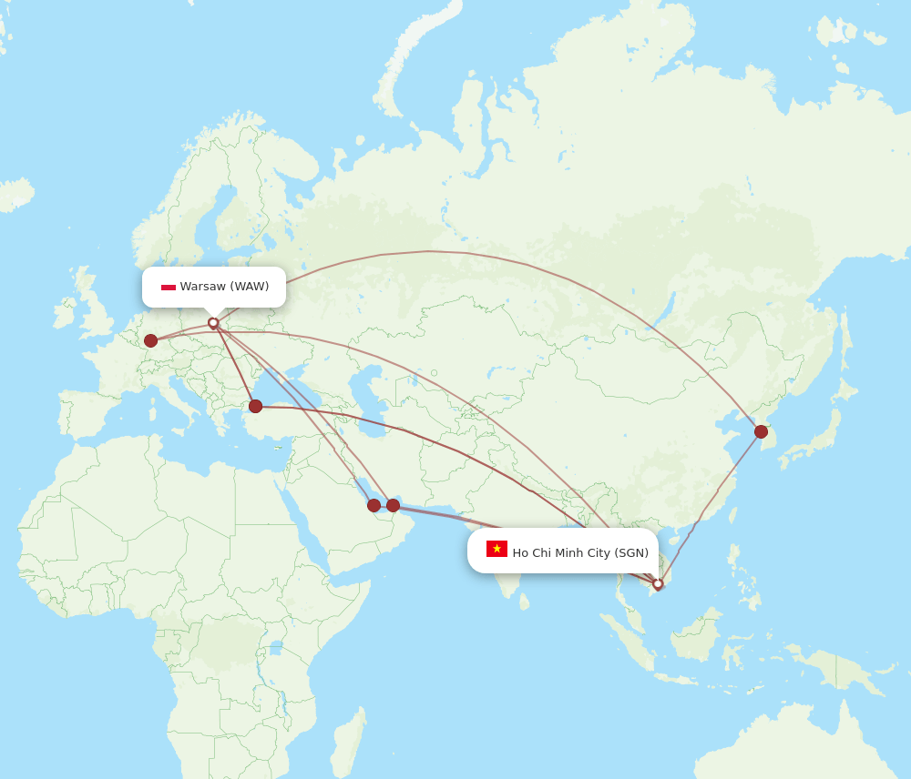 WAW-SGN flight routes