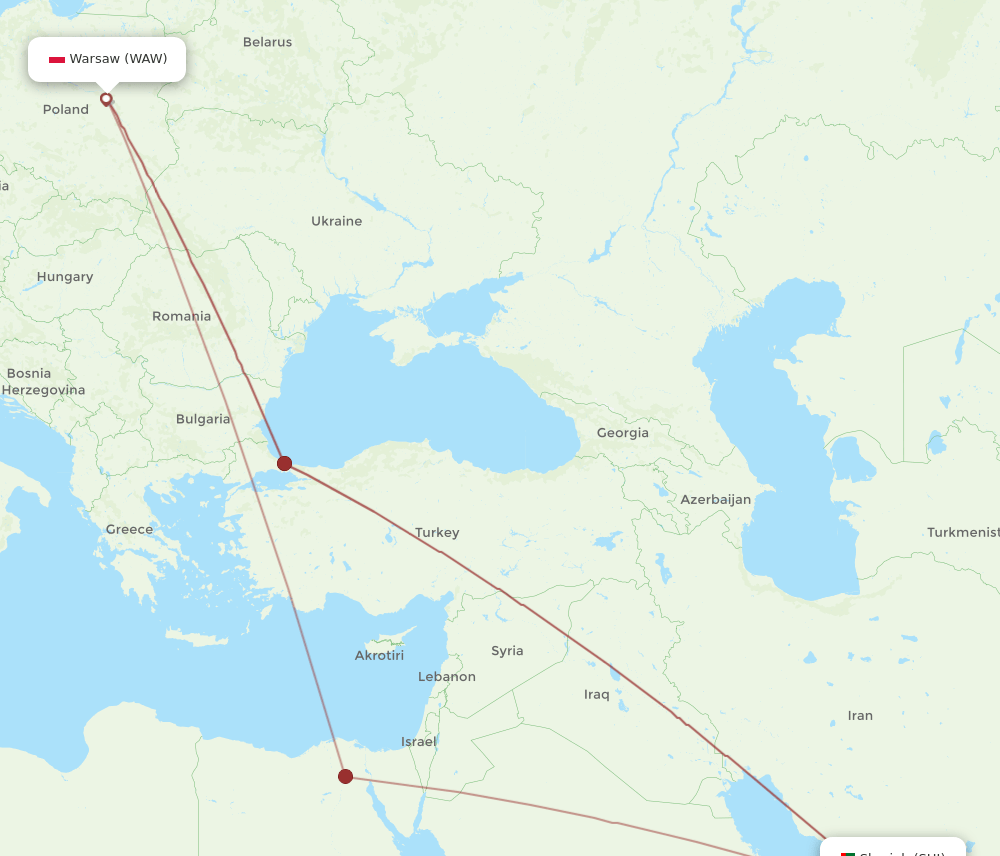 WAW-SHJ flight routes