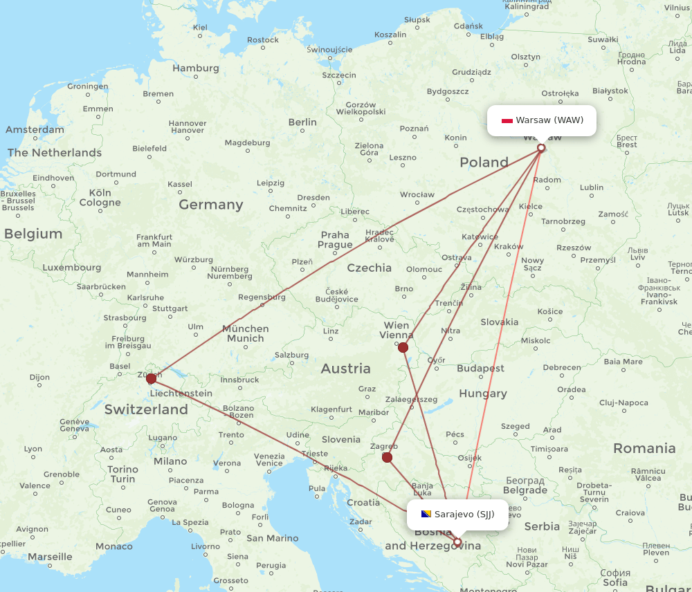 WAW to SJJ flights and routes map