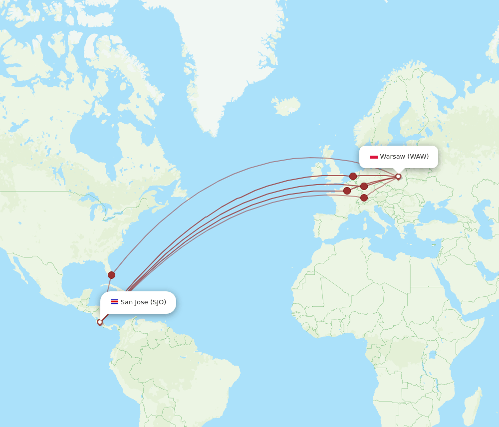 WAW-SJO flight routes