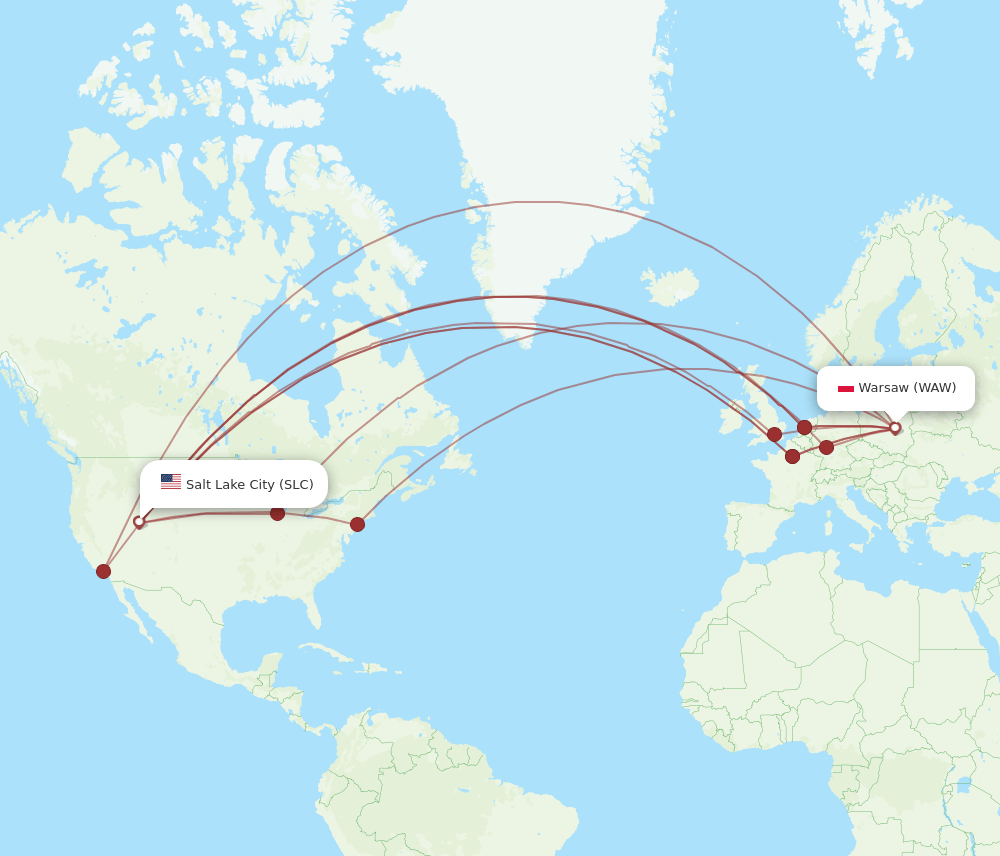WAW-SLC flight routes
